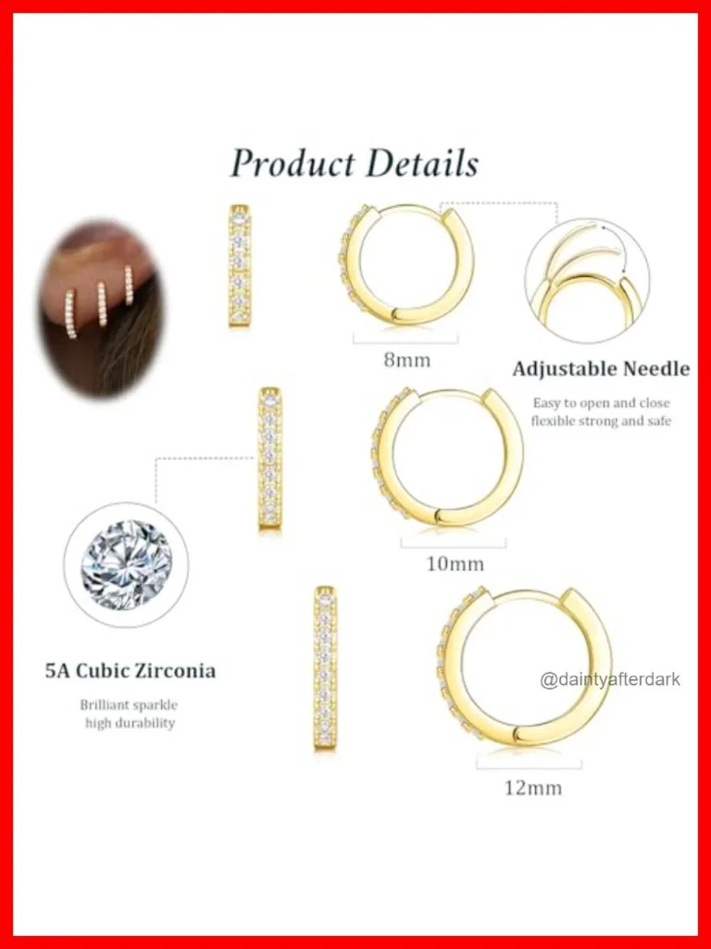 14K Gold Plated Sterling Silver Huggie Hoop Earrings Set - Hypoallergenic Dainty